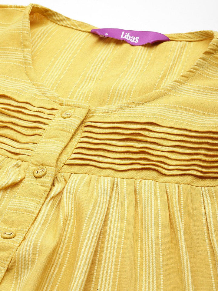 Yellow Striped Rayon Straight Kurti - ShopLibas