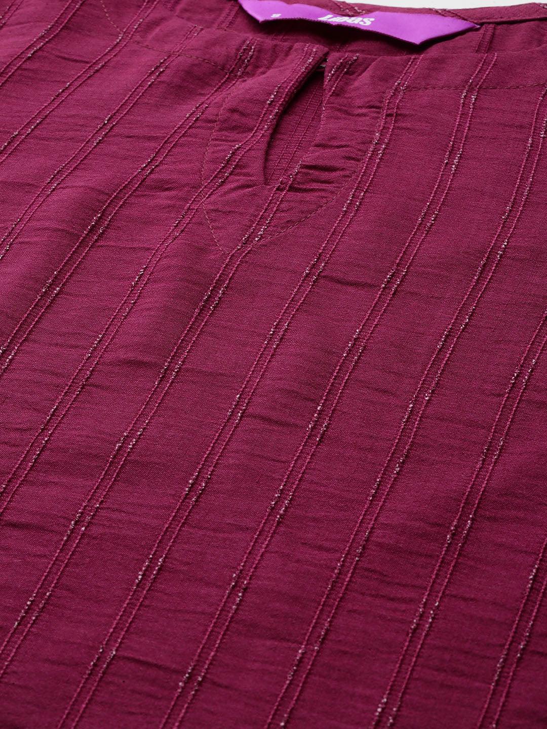 Wine Striped Silk Blend Straight Kurti