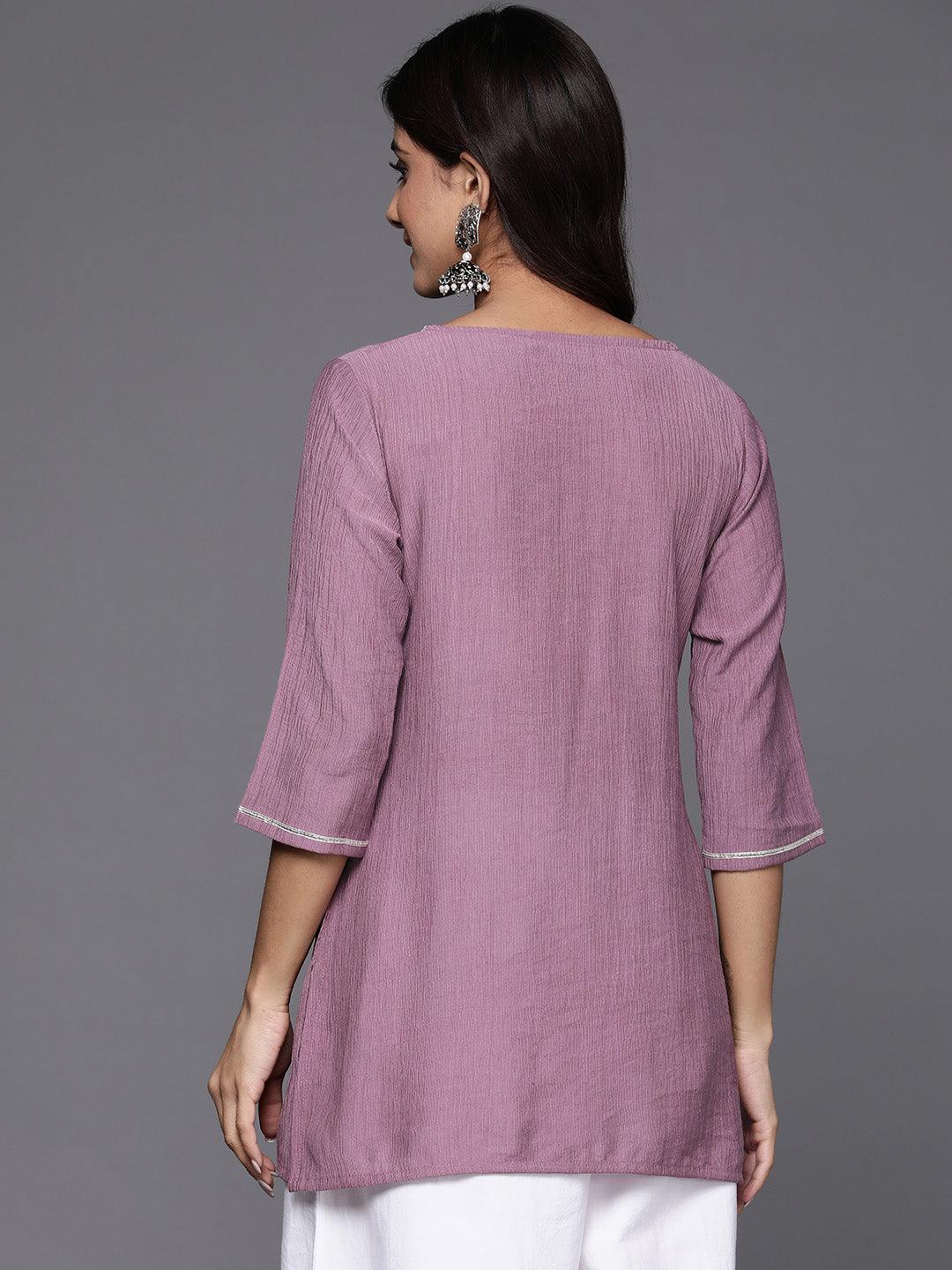 Mauve Yoke Design Cotton Blend Straight Kurti