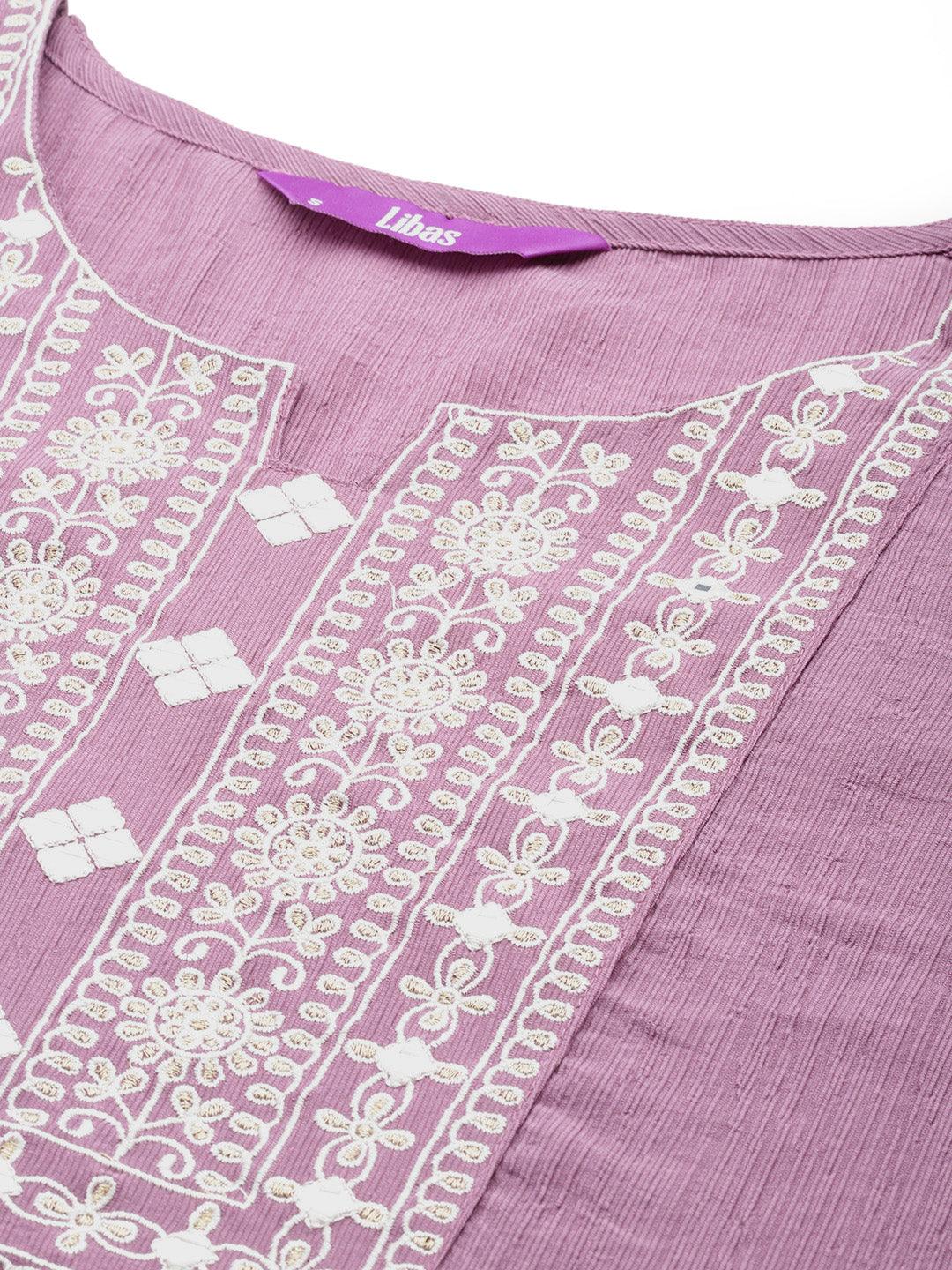 Mauve Yoke Design Cotton Blend Straight Kurti