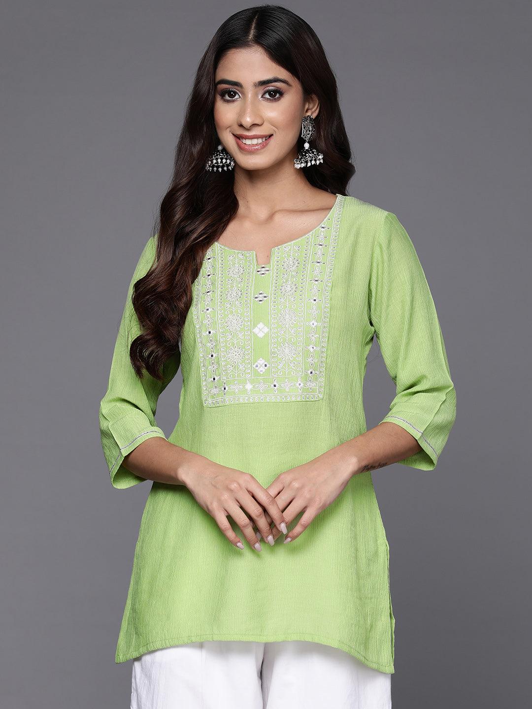 Green Yoke Design Cotton Blend Straight Kurti