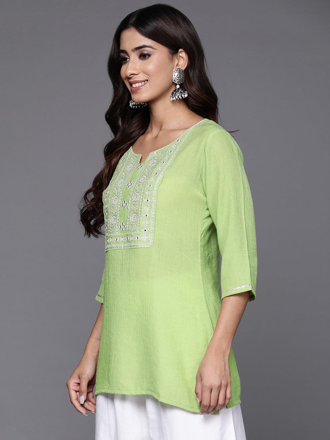 Green Yoke Design Cotton Blend Straight Kurti