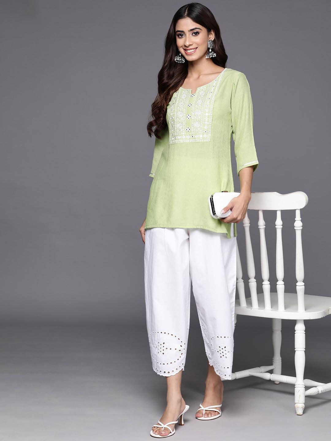 Green Yoke Design Cotton Blend Straight Kurti