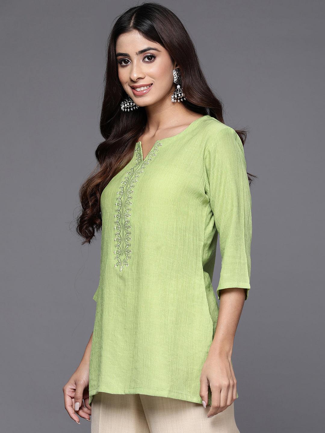 Green Yoke Design Cotton Blend Straight Kurti