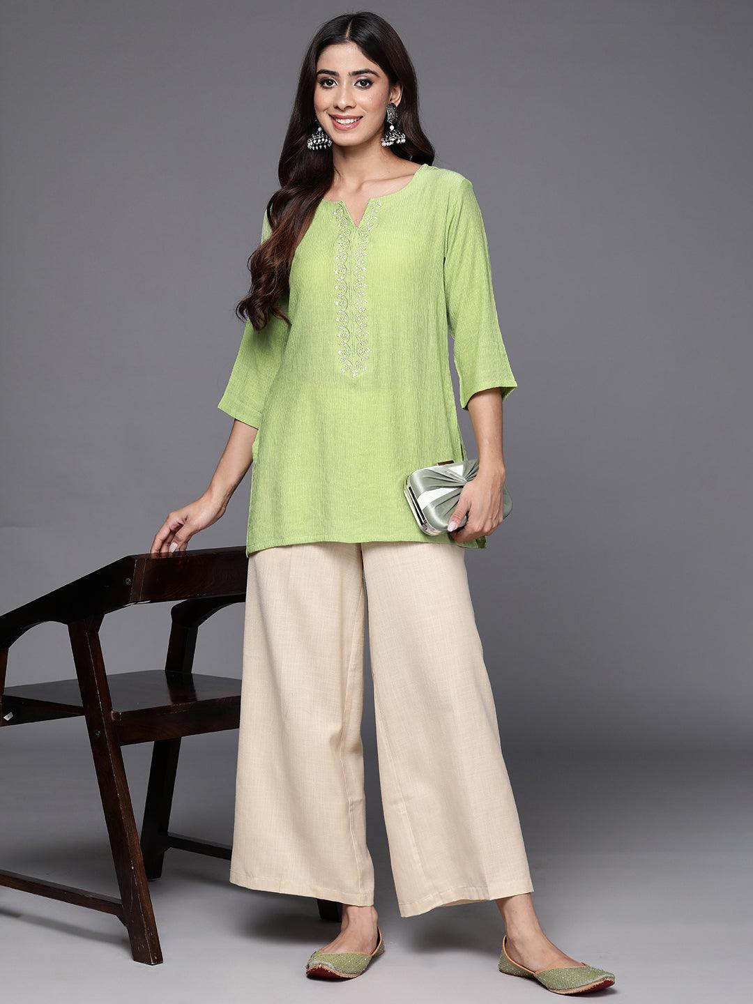 Green Yoke Design Cotton Blend Straight Kurti