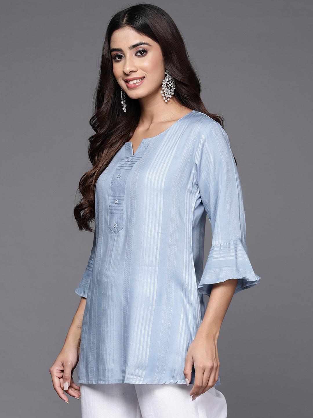 Blue Striped Rayon A-Line Kurti