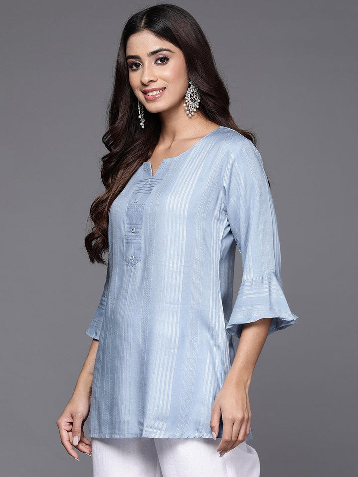 Blue Striped Rayon A-Line Kurti - ShopLibas