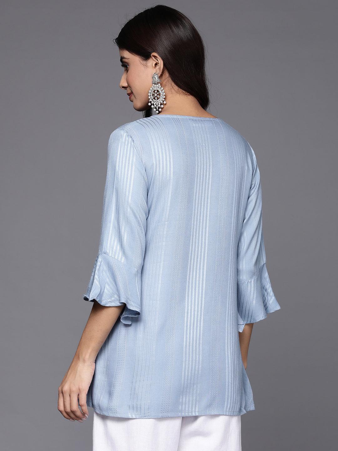 Blue Striped Rayon A-Line Kurti