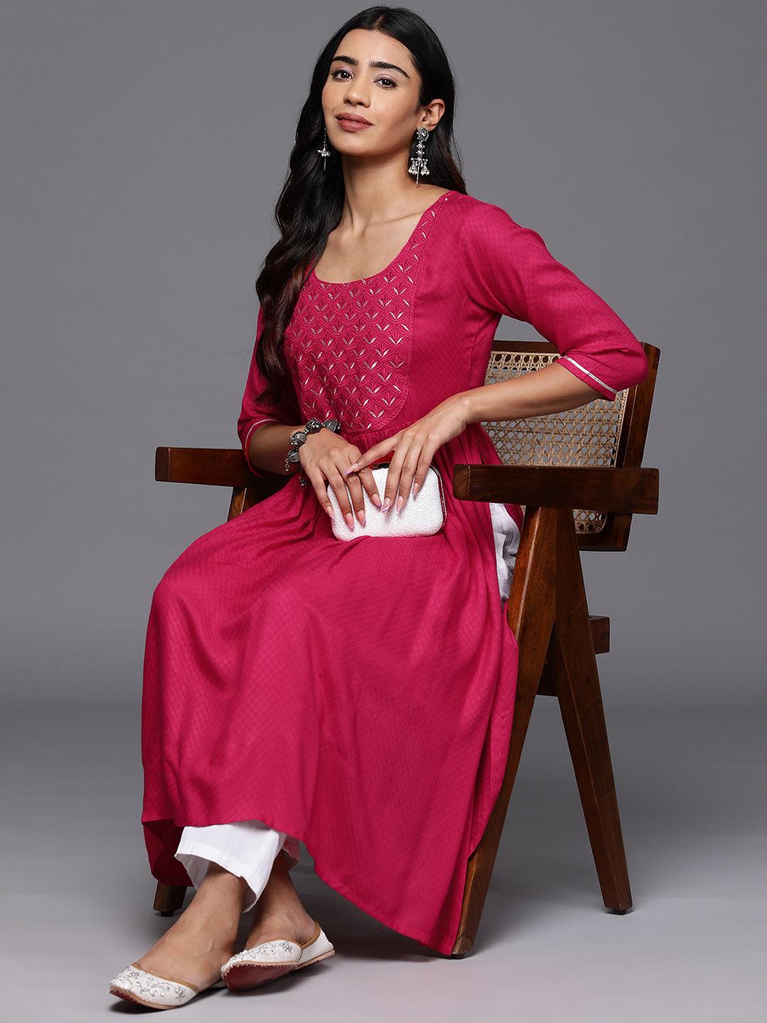 Pink Yoke Design Rayon A-Line Kurta