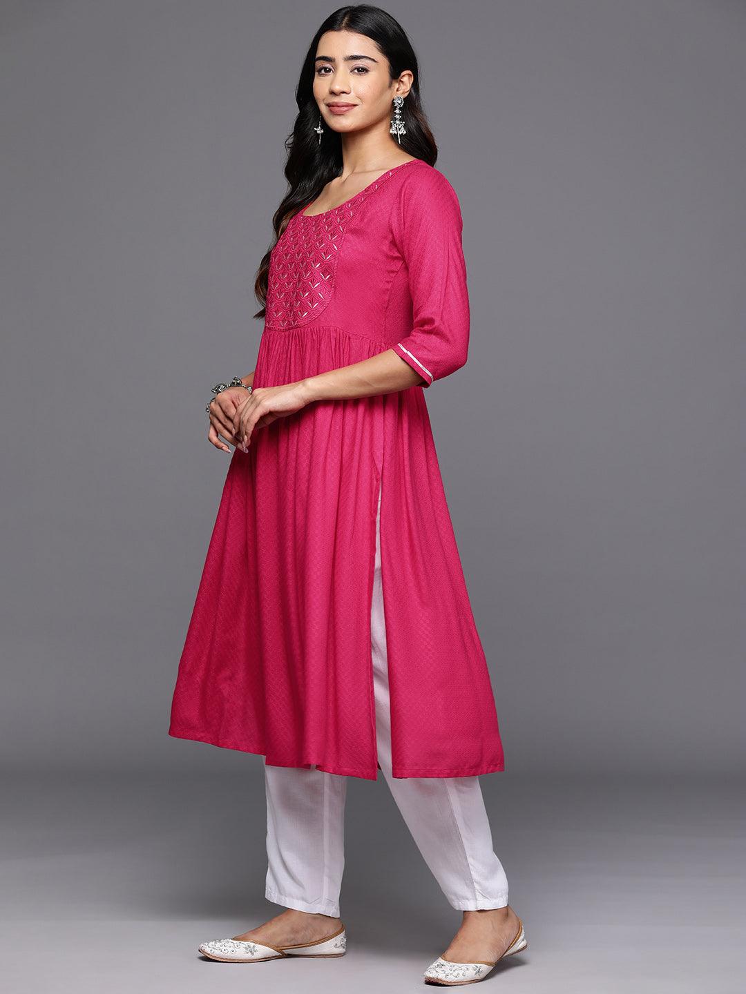 Pink Yoke Design Rayon A-Line Kurta