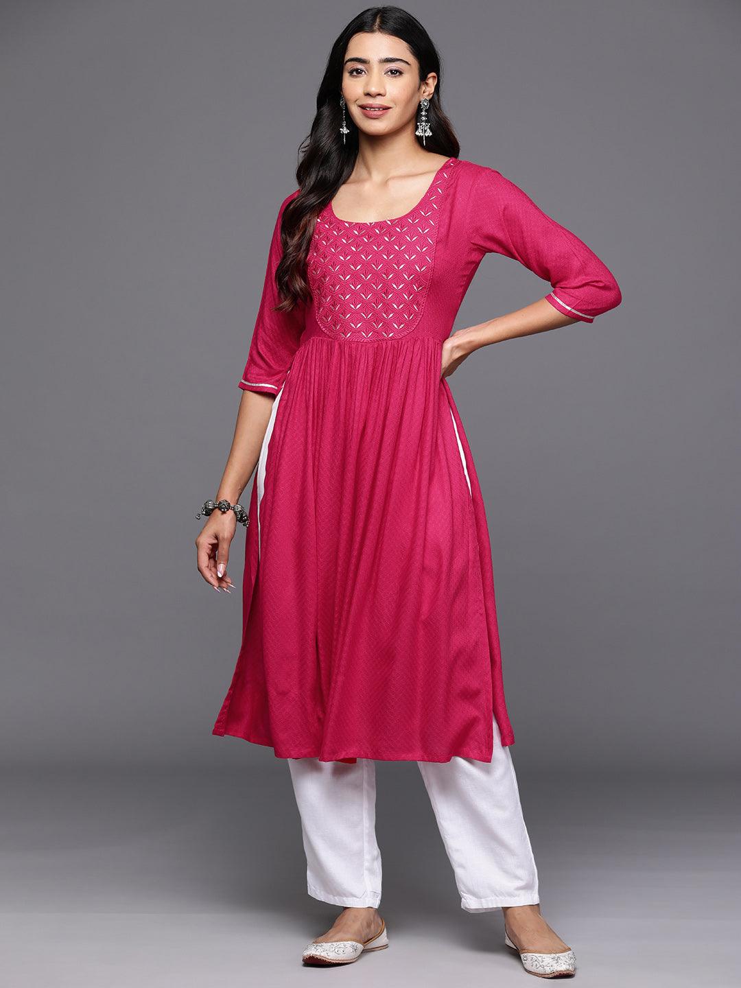 Pink Yoke Design Rayon A-Line Kurta