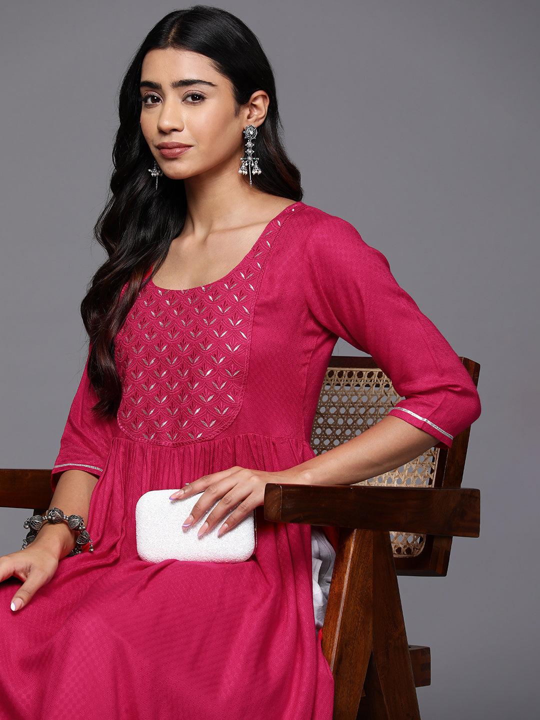 Pink Yoke Design Rayon A-Line Kurta