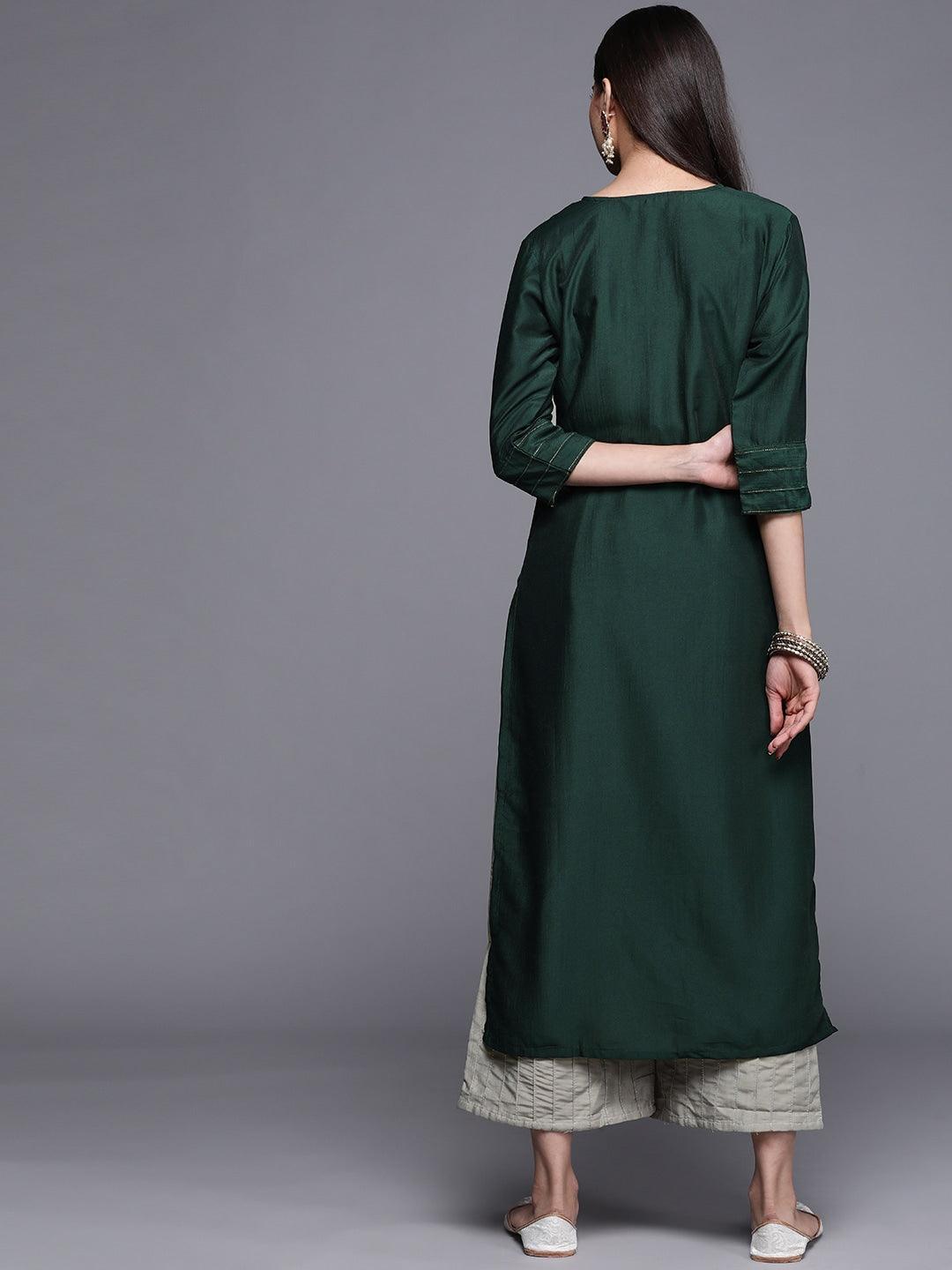 Teal Solid Chanderi Silk Kurta - ShopLibas