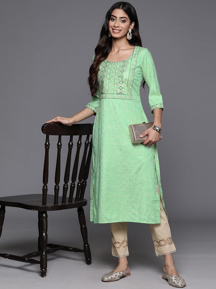 Green Printed Rayon Straight Kurta - ShopLibas