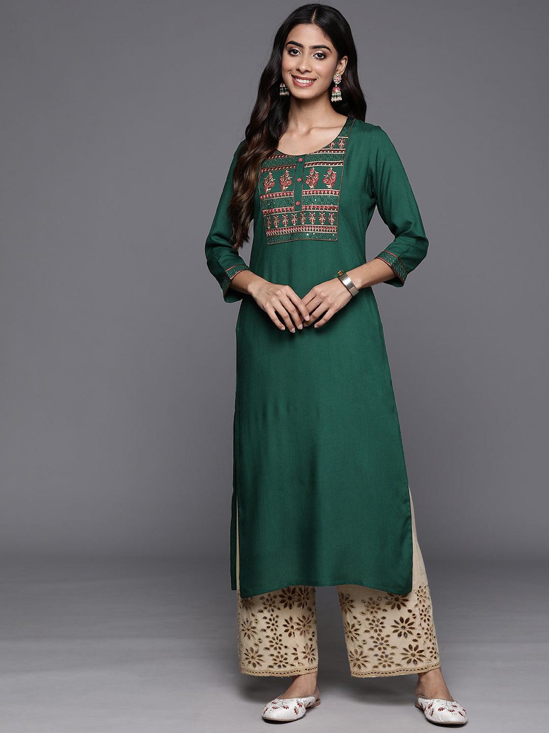 Green Yoke Design Rayon Straight Kurta - ShopLibas