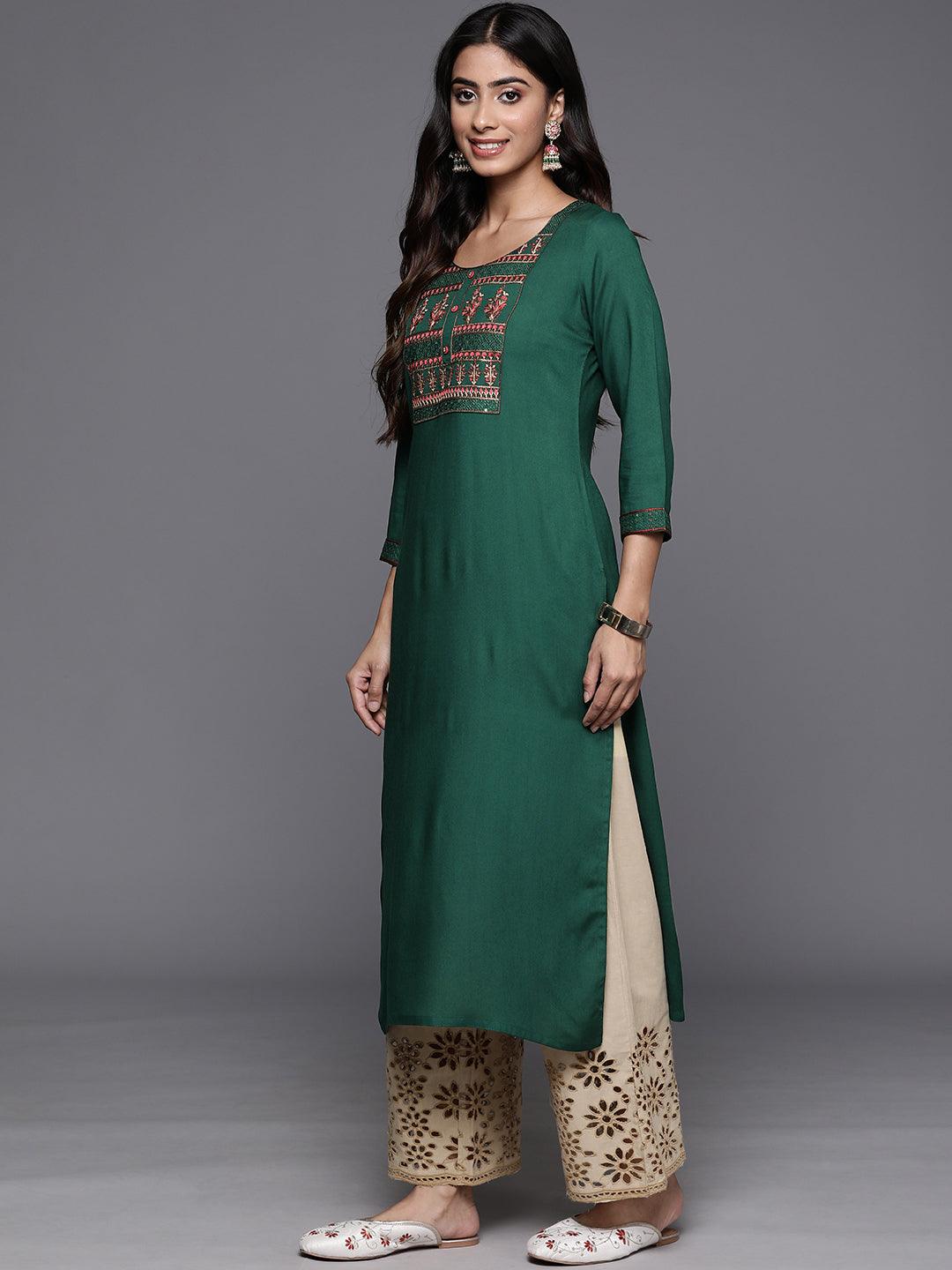 Green Yoke Design Rayon Straight Kurta - ShopLibas