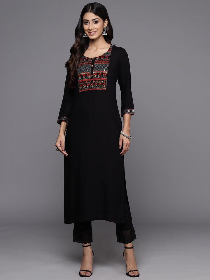 Black Yoke Design Rayon Straight Kurta - ShopLibas