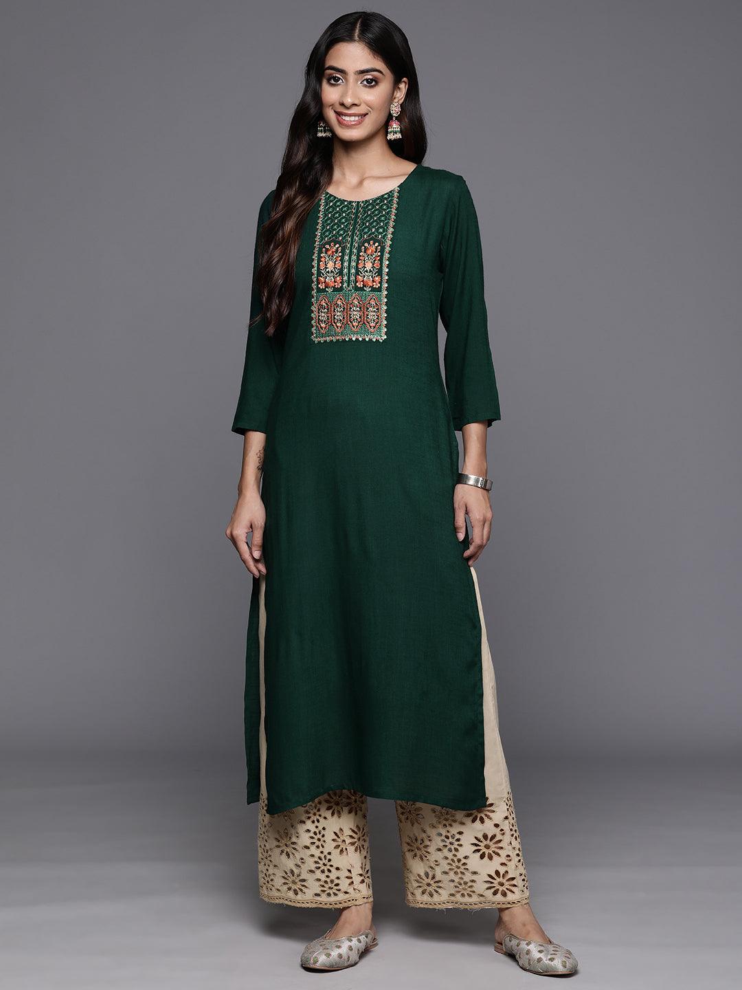 Green Yoke Design Rayon Straight Kurta - ShopLibas