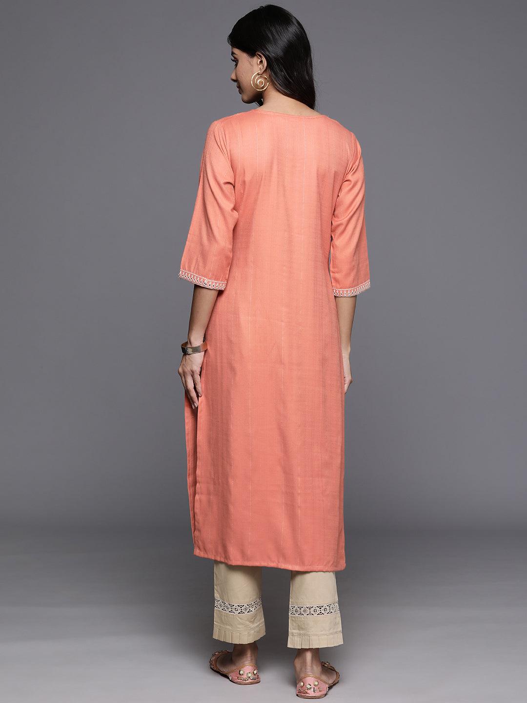 Orange Yoke Design Rayon Straight Kurta