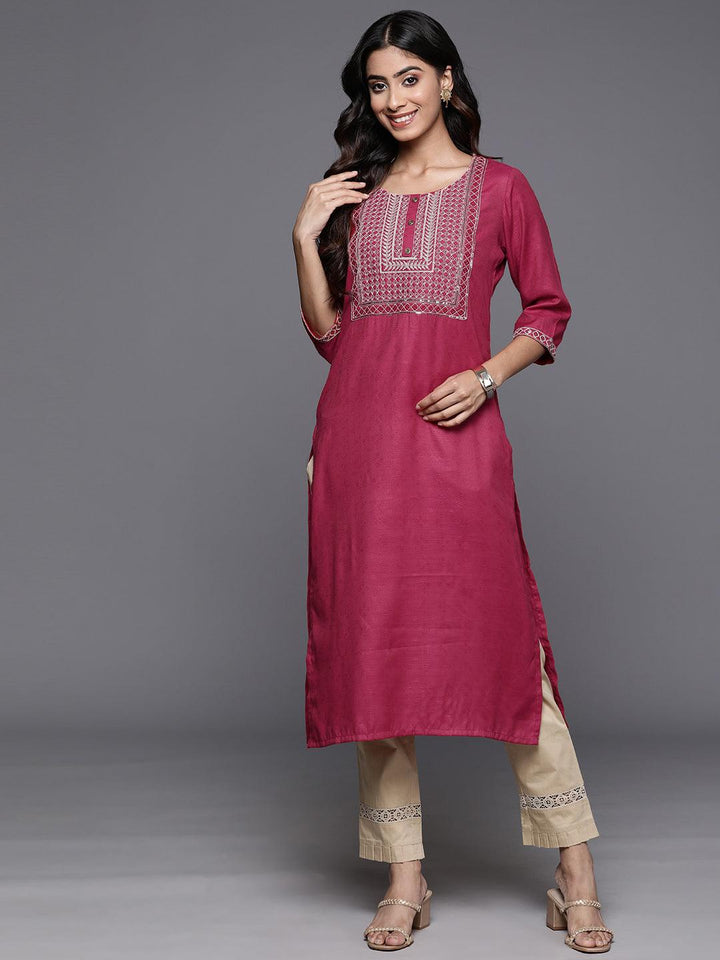 Pink Yoke Design Rayon Straight Kurta - ShopLibas