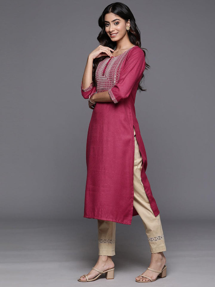 Pink Yoke Design Rayon Straight Kurta - ShopLibas