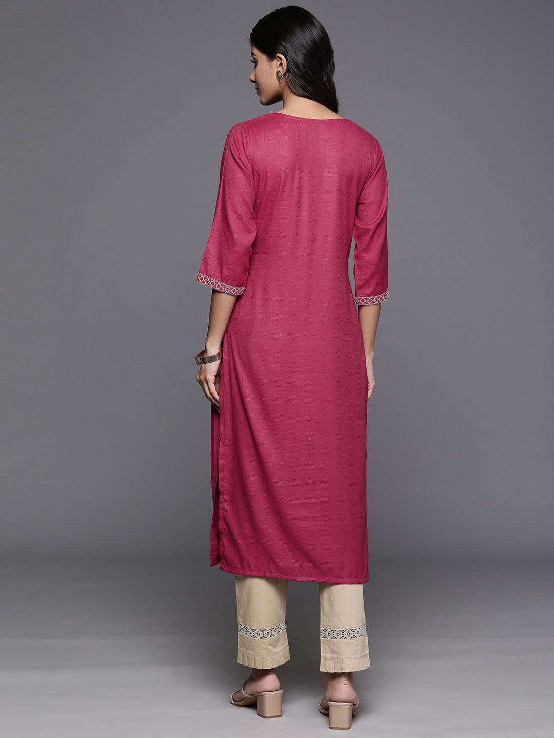 Pink Yoke Design Rayon Straight Kurta