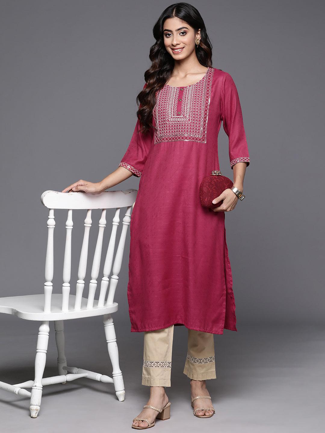 Pink Yoke Design Rayon Straight Kurta