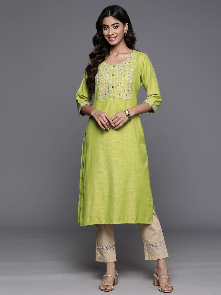 Green Yoke Design Rayon Straight Kurta - ShopLibas