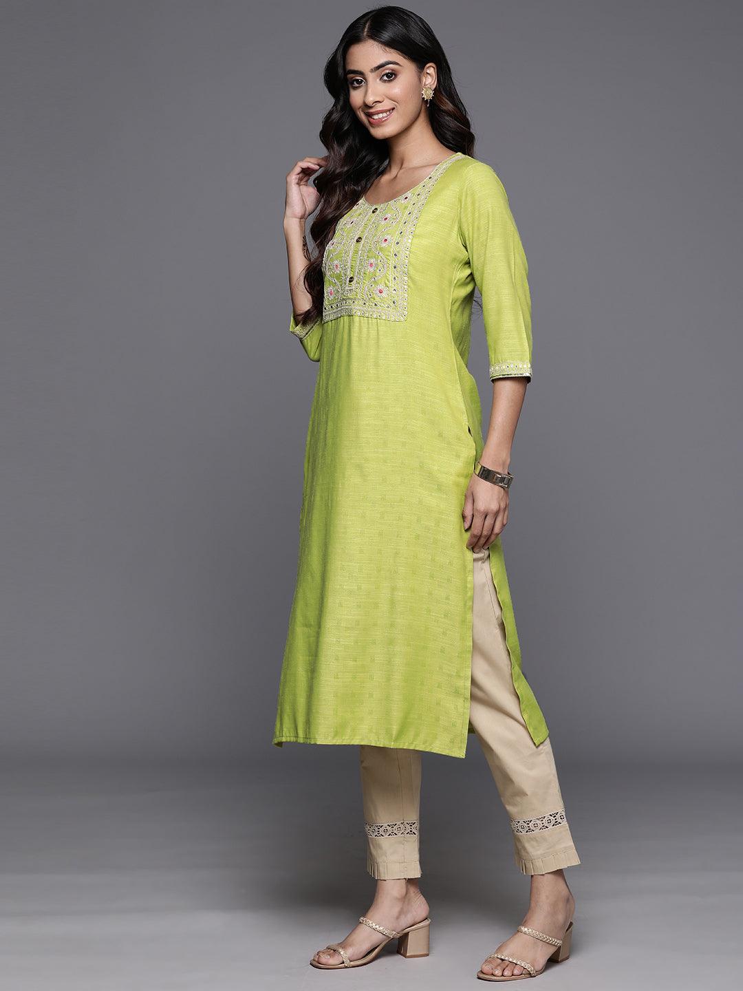 Green Yoke Design Rayon Straight Kurta - ShopLibas