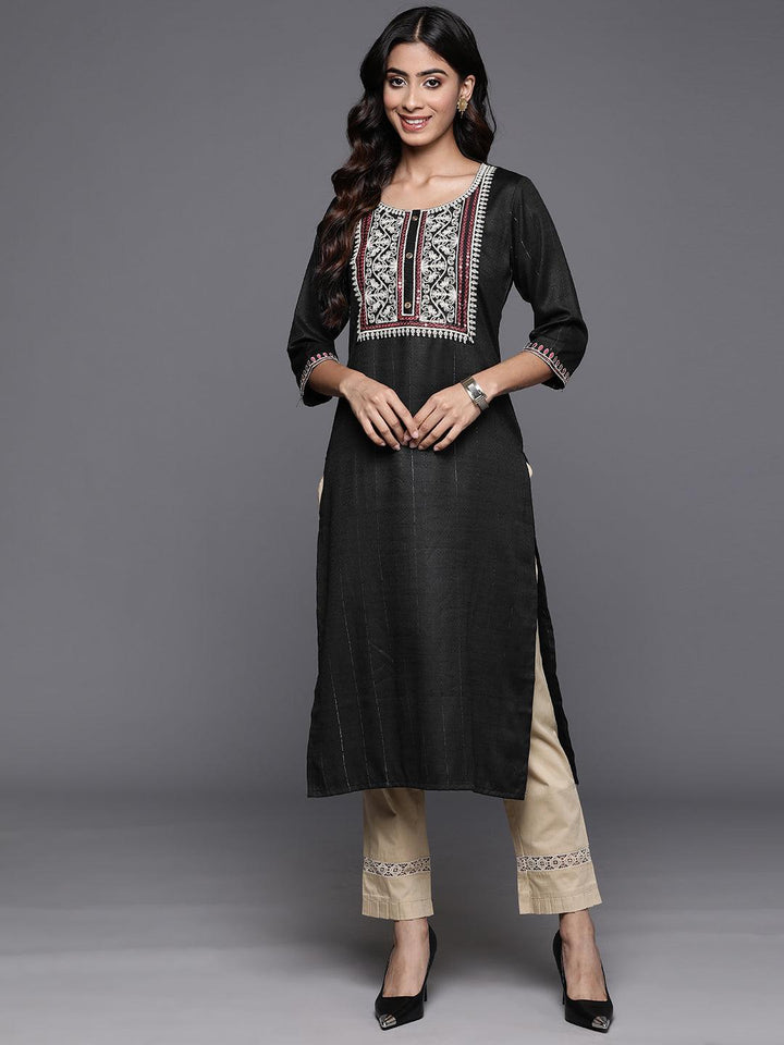 Black Yoke Design Rayon Straight Kurta - ShopLibas