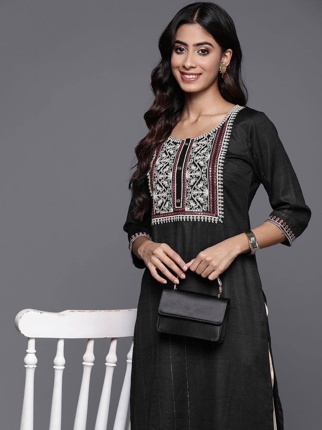 Black Yoke Design Rayon Straight Kurta