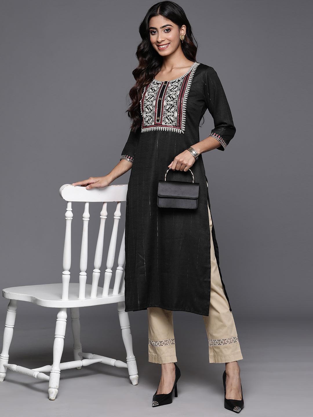 Black Yoke Design Rayon Straight Kurta