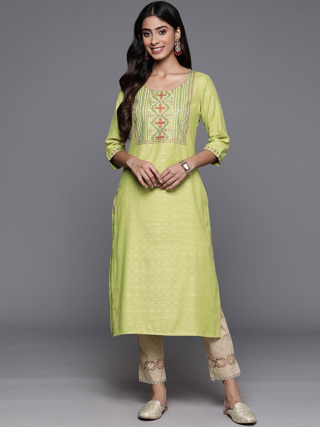 Green Yoke Design Rayon Straight Kurta - ShopLibas