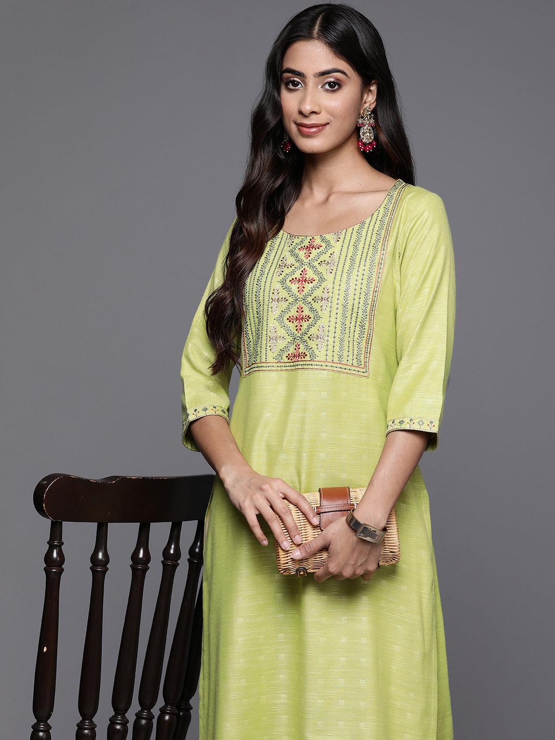 Green Yoke Design Rayon Straight Kurta - ShopLibas