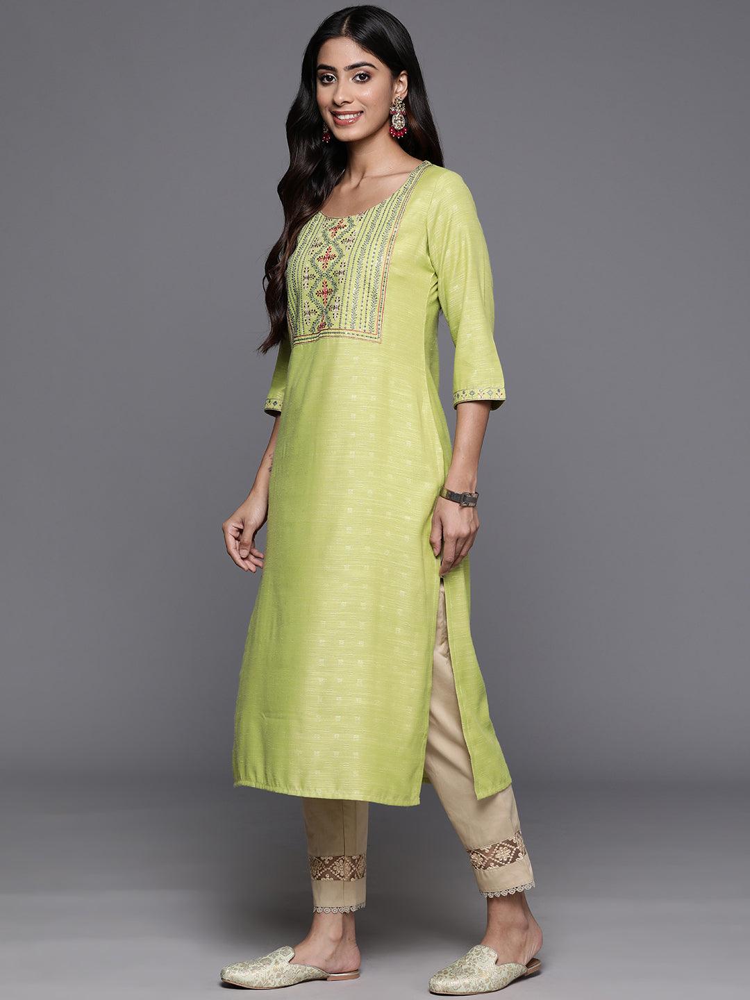 Green Yoke Design Rayon Straight Kurta - ShopLibas