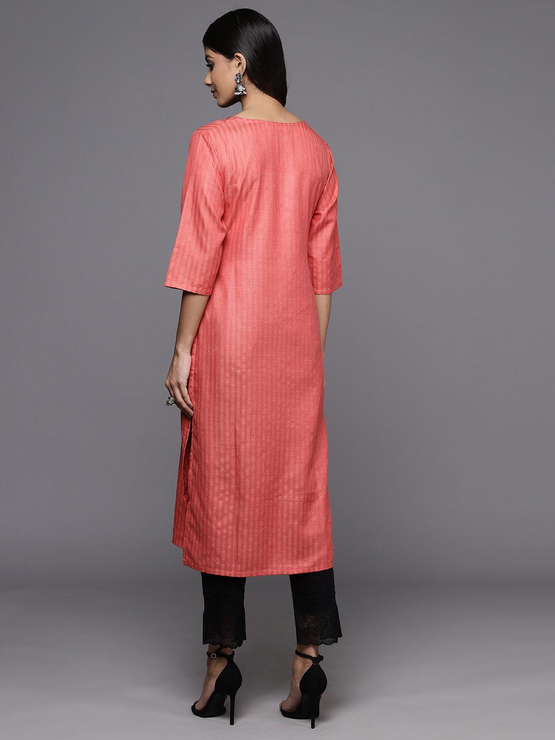 Pink Yoke Design Cotton Straight Kurta