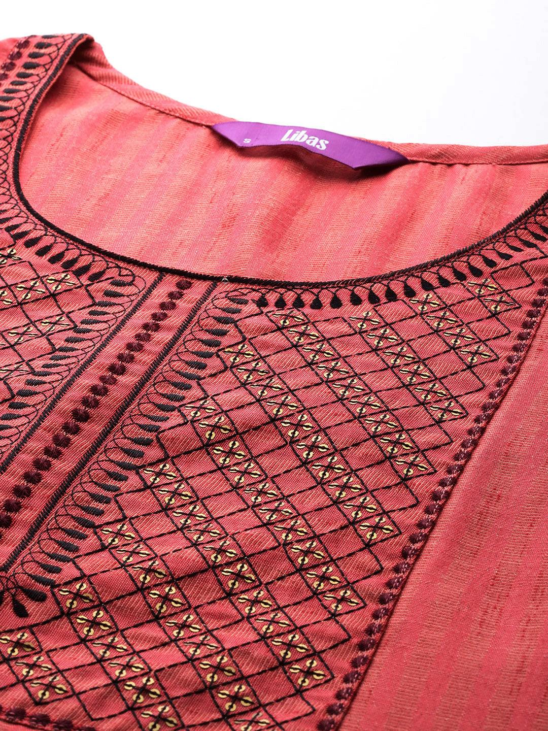 Pink Yoke Design Cotton Straight Kurta