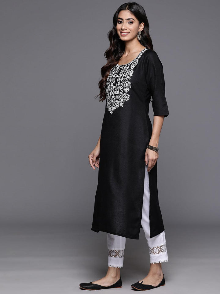 Black Yoke Design Cotton Straight Kurta - ShopLibas