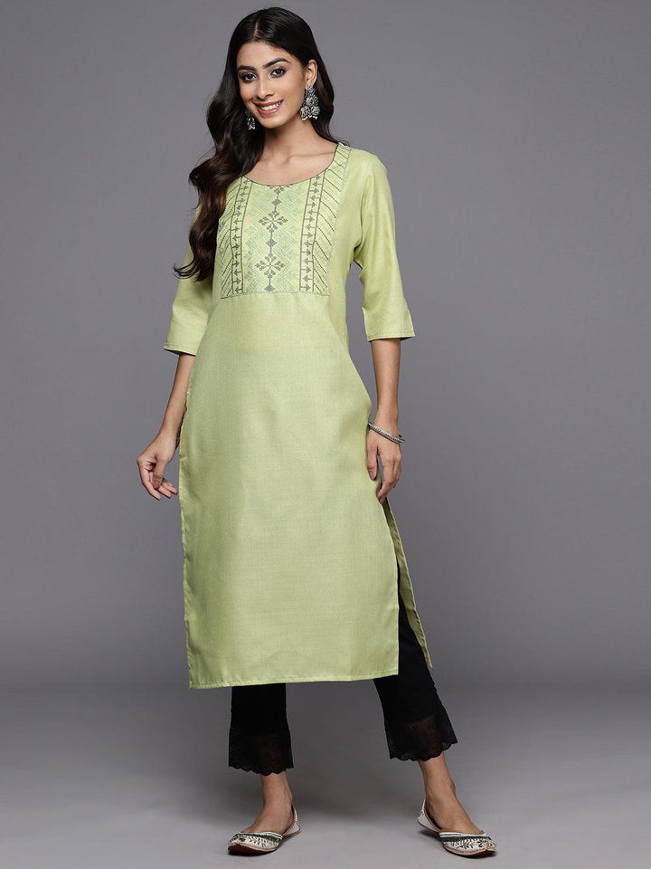 Green Yoke Design Cotton Straight Kurta - ShopLibas