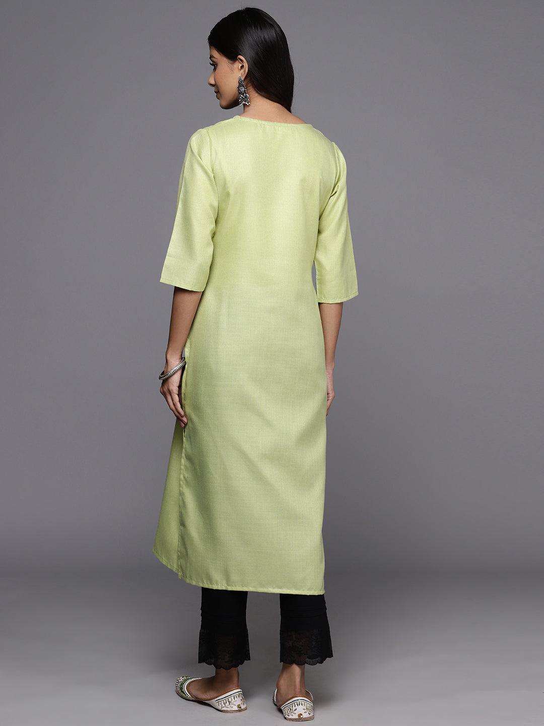 Green Yoke Design Cotton Straight Kurta - ShopLibas