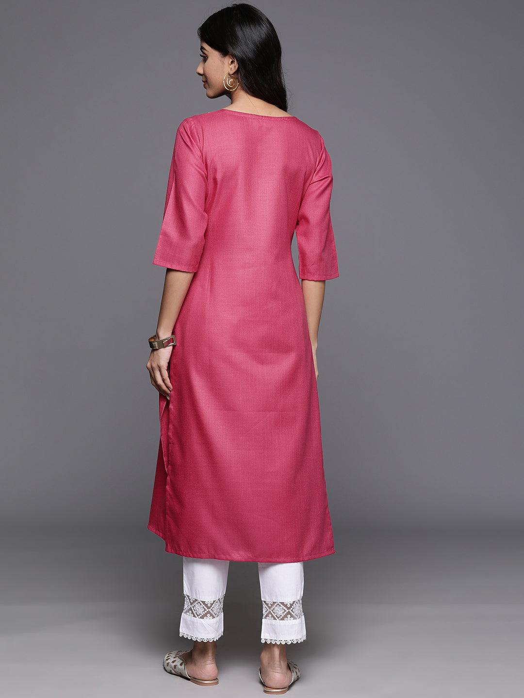 Pink Yoke Design Cotton Straight Kurta