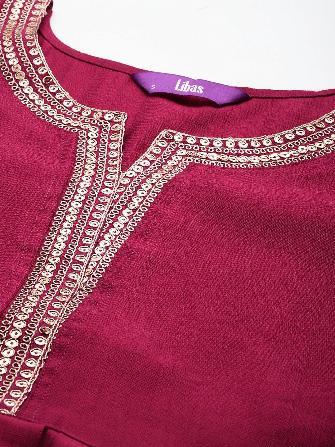 Pink Embellished Silk A-Line Kurta