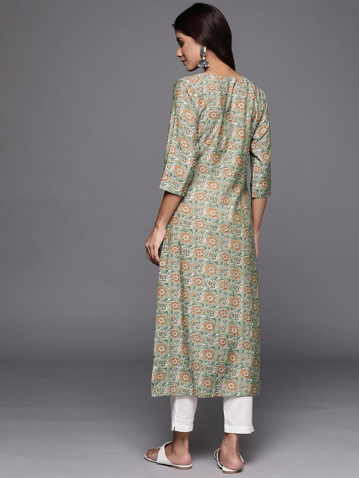 Green Printed Silk Straight Kurta - ShopLibas