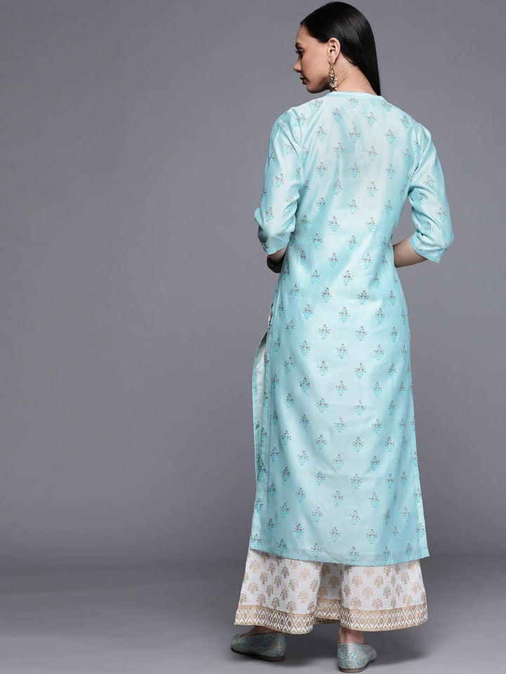 Blue Printed Chanderi Silk Kurta - ShopLibas