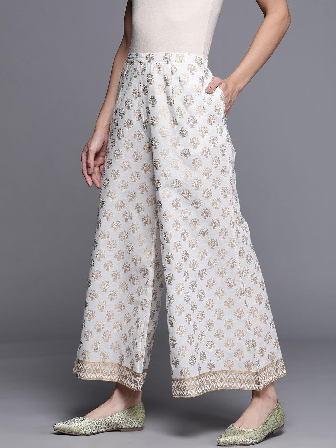 White Printed Cotton Palazzos