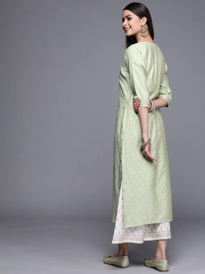 Green Woven Design Chanderi Silk Kurta - ShopLibas