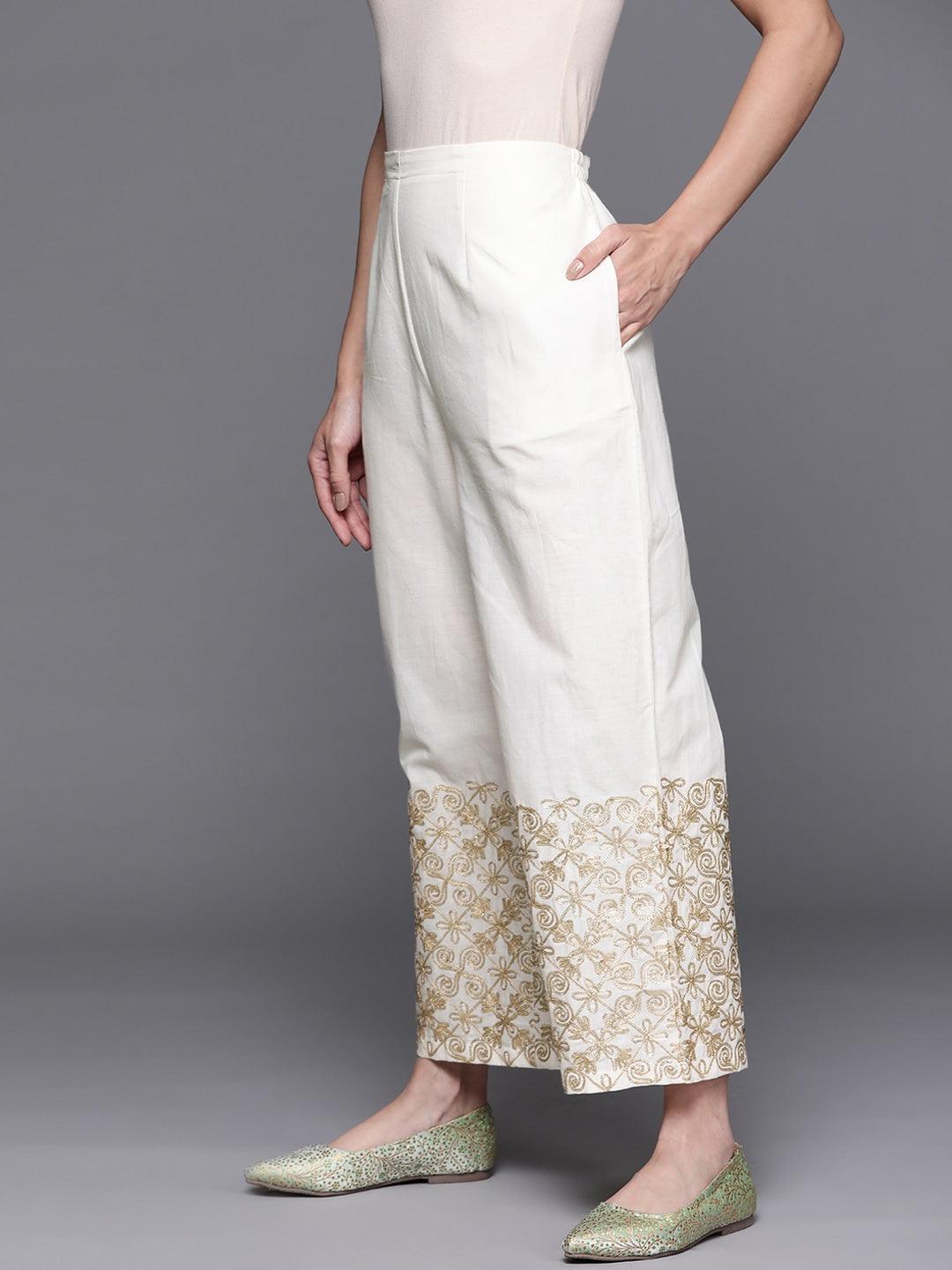 White Hem Design Cotton Palazzos