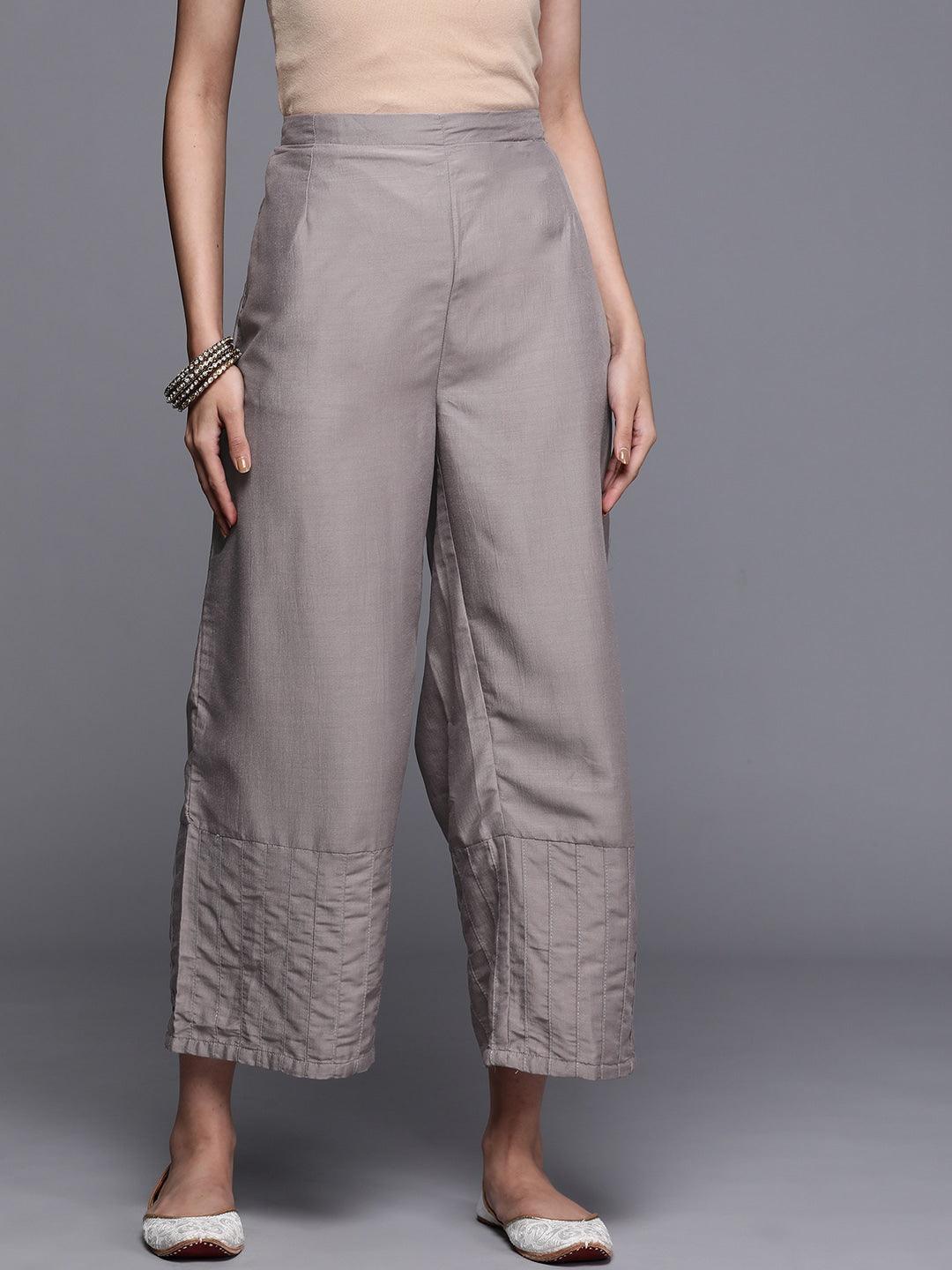 Grey Solid Silk Palazzos