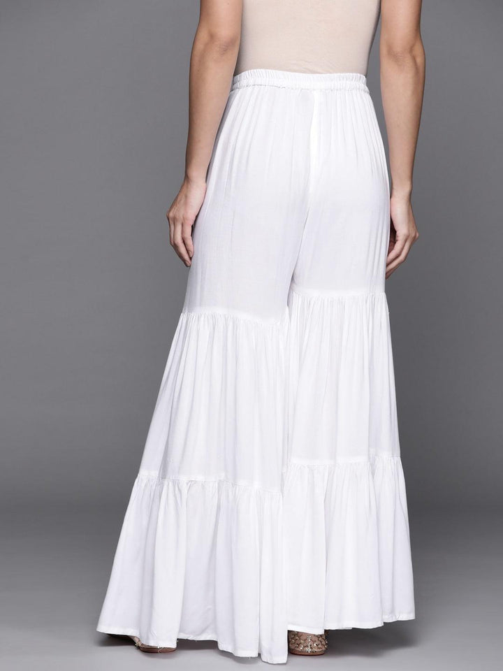 White Solid Rayon Sharara Pants - ShopLibas