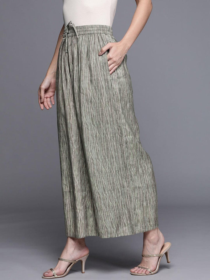 Grey Printed Silk Palazzos - ShopLibas